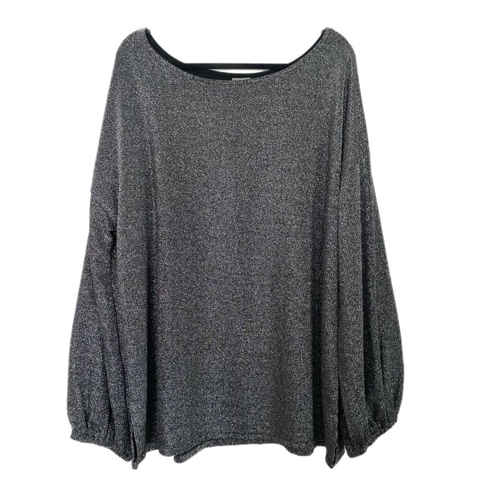 c. oliver Women's Silver Sparkle Boatneck Long Balloon Sleeve Shirt Size 3X